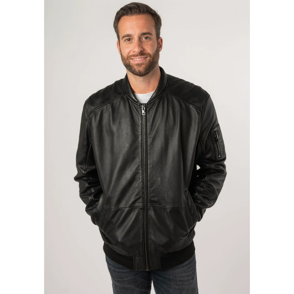 Mauritius Lederjacke »2Mkaira OS« mit Reißverschluss Strickbündchen Ärmeltasche ▷ kaufen