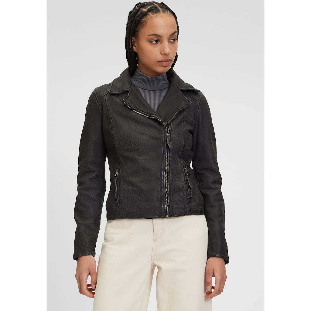 Mauritius Lederjacke »GWAnimala« mit asymetrischem Reißverschluss Animal Prägung