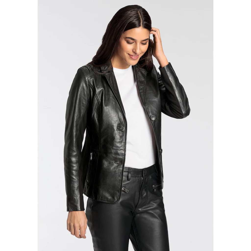 Mauritius Lederjacke »GWAnnrike OT« Mit Kapuze Mit Stoffeinsätzen