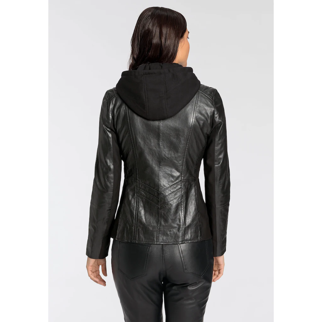 Mauritius Lederjacke »GWAnnrike OT« Mit Kapuze Mit Stoffeinsätzen