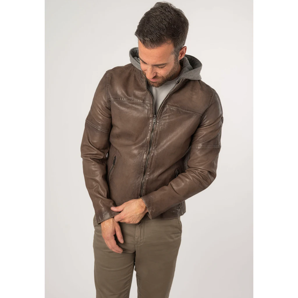Mauritius Lederjacke »MMCyprus« Mit Kapuze Mit Jerseykapuze Reißverschluss Reißverschlusstaschen