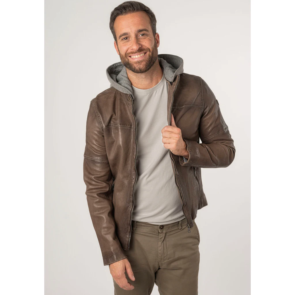 Mauritius Lederjacke »MMCyprus« mit Kapuze mit Jerseykapuze Reißverschluss Reißverschlusstaschen