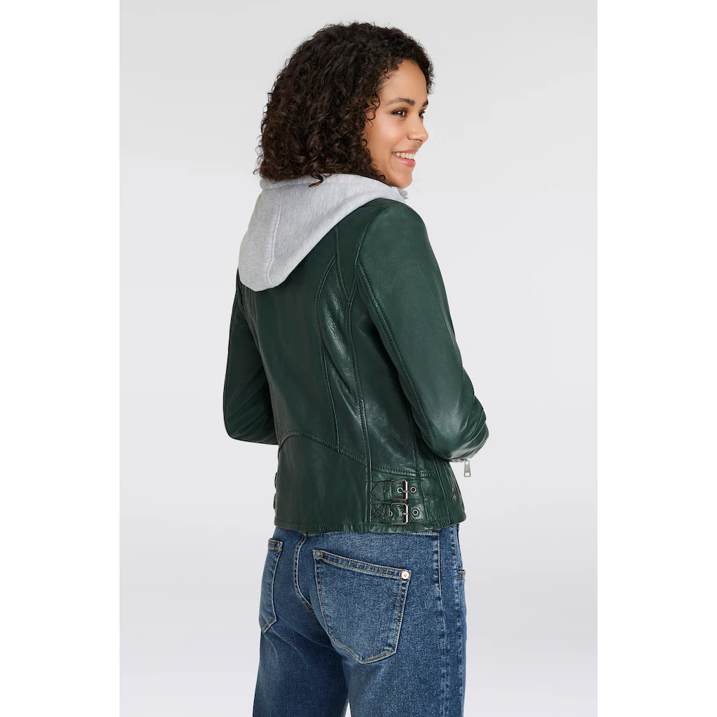 Mauritius Lederjacke »Nola LEGV« Mit Kapuze Mit Abnehmbarer Jersey-Kapuze