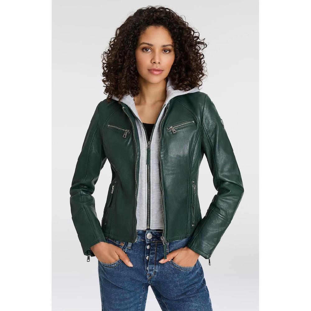 Mauritius Lederjacke »Nola LEGV« mit Kapuze mit abnehmbarer Jersey-Kapuze