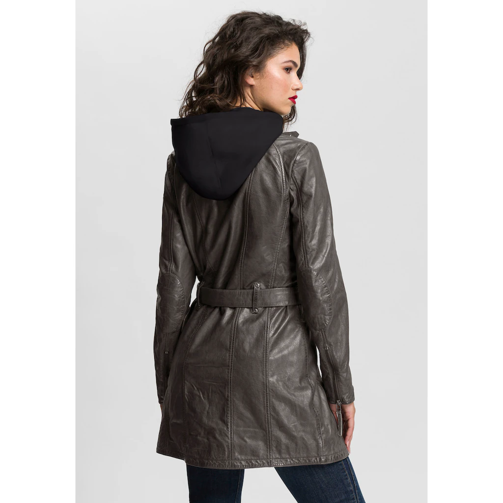 Mauritius Ledermantel »BENTE2« (mit Gürtel) Lange Lederjacke Mit Gürtel & Abnehmbarem Kapuzen-Inlay