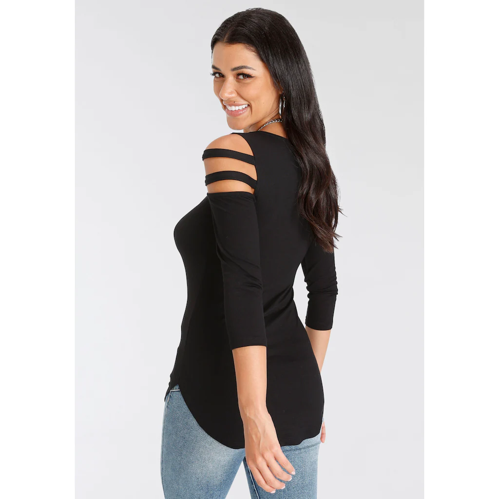 Melrose 3/4-Arm-Shirt 3/4-Ärmel Figurbetonte Passform Mit Modischen Cut-Outs