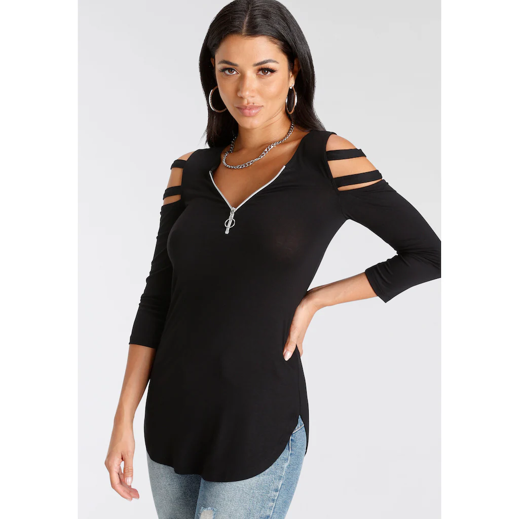 Melrose 3/4-Arm-Shirt 3/4-Ärmel Figurbetonte Passform Mit Modischen Cut-Outs