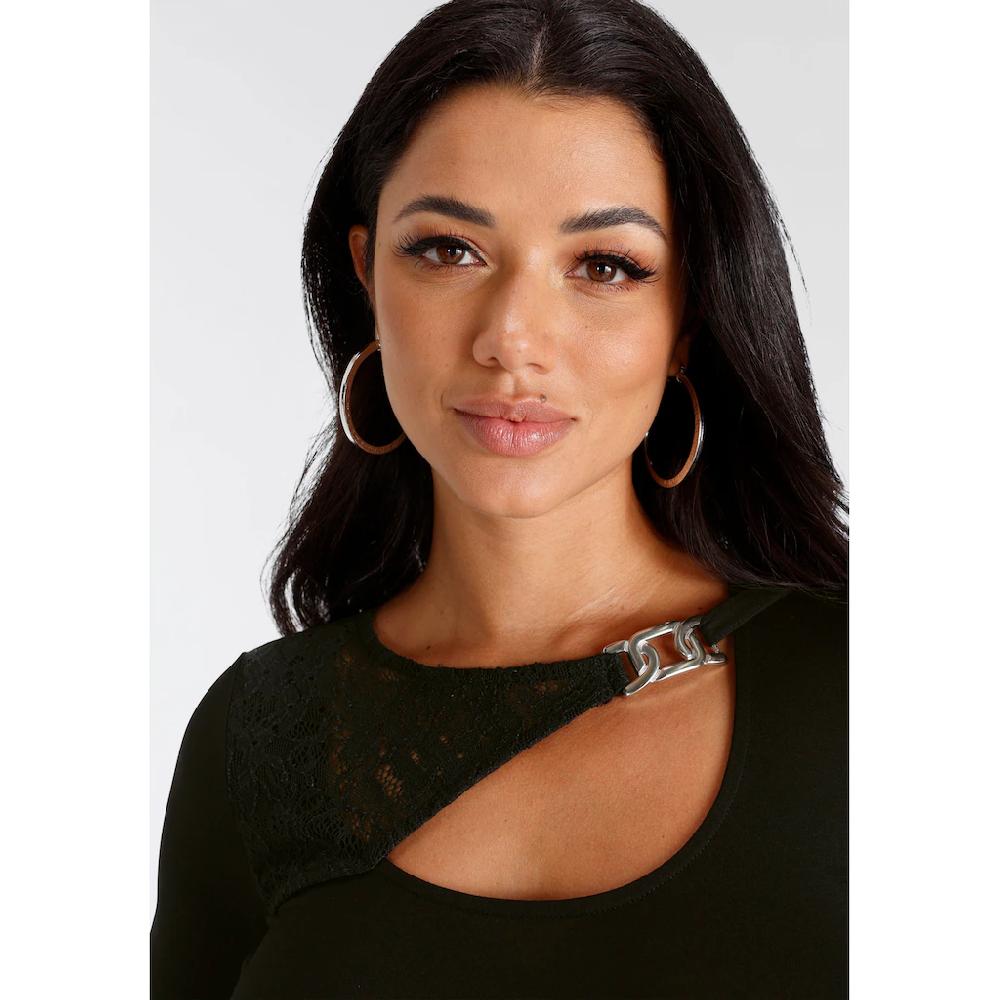 Melrose Langarmshirt Langarm Unifarben Mit Zierschnalle