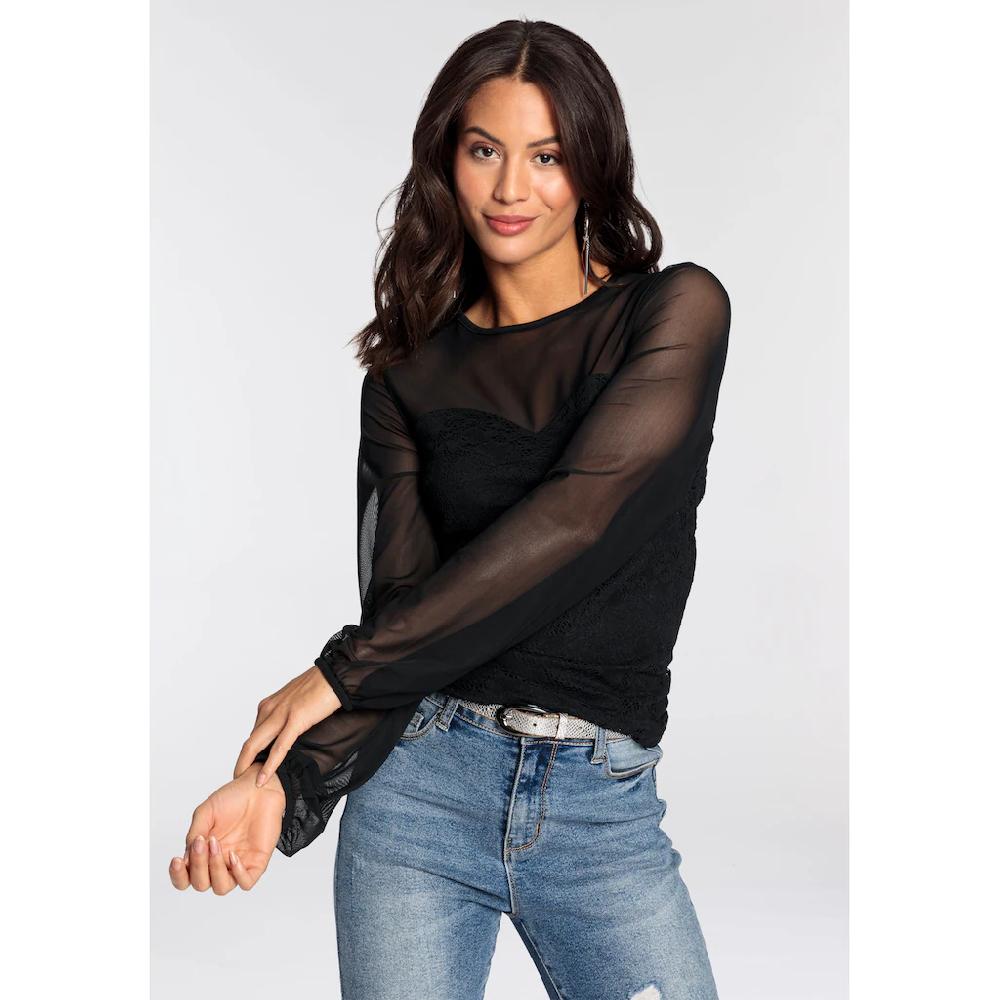 Melrose Langarmshirt Taillierte Passform Aus Netzstoff Mit Viskosefutter Mit Spitze