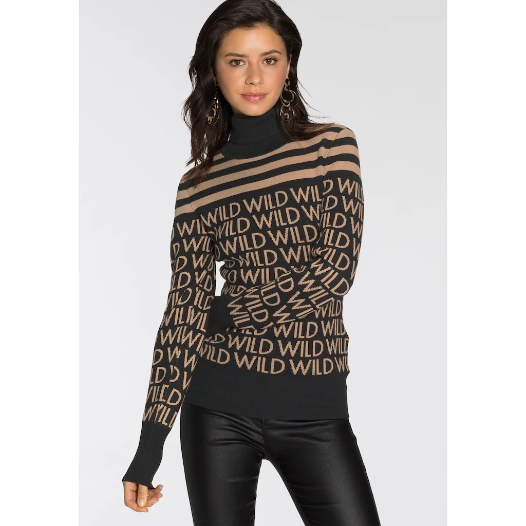 Melrose Rollkragenpullover Mit Streifen Und Wording
