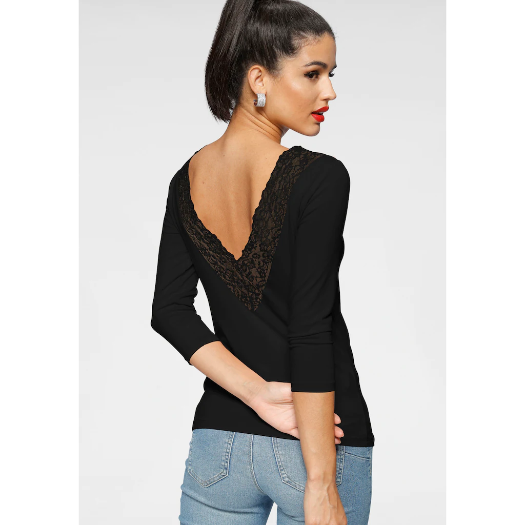 Melrose Rundhalsshirt 3/4-Ärmel taillierter Schnitt mit Spitzenkante