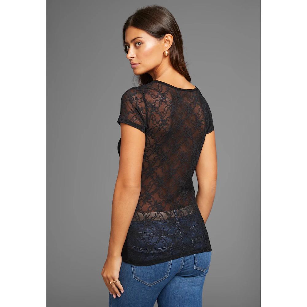 Melrose Rundhalsshirt Kurzarm Hüftlange Passform Feminin Geschnitten