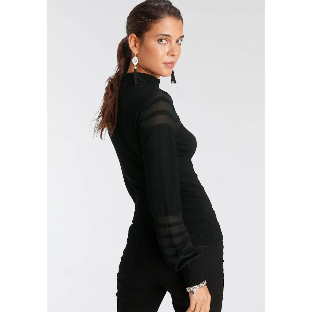 Melrose Stehkragenpullover Mit Transparenten Streifen Und Ballonärmeln