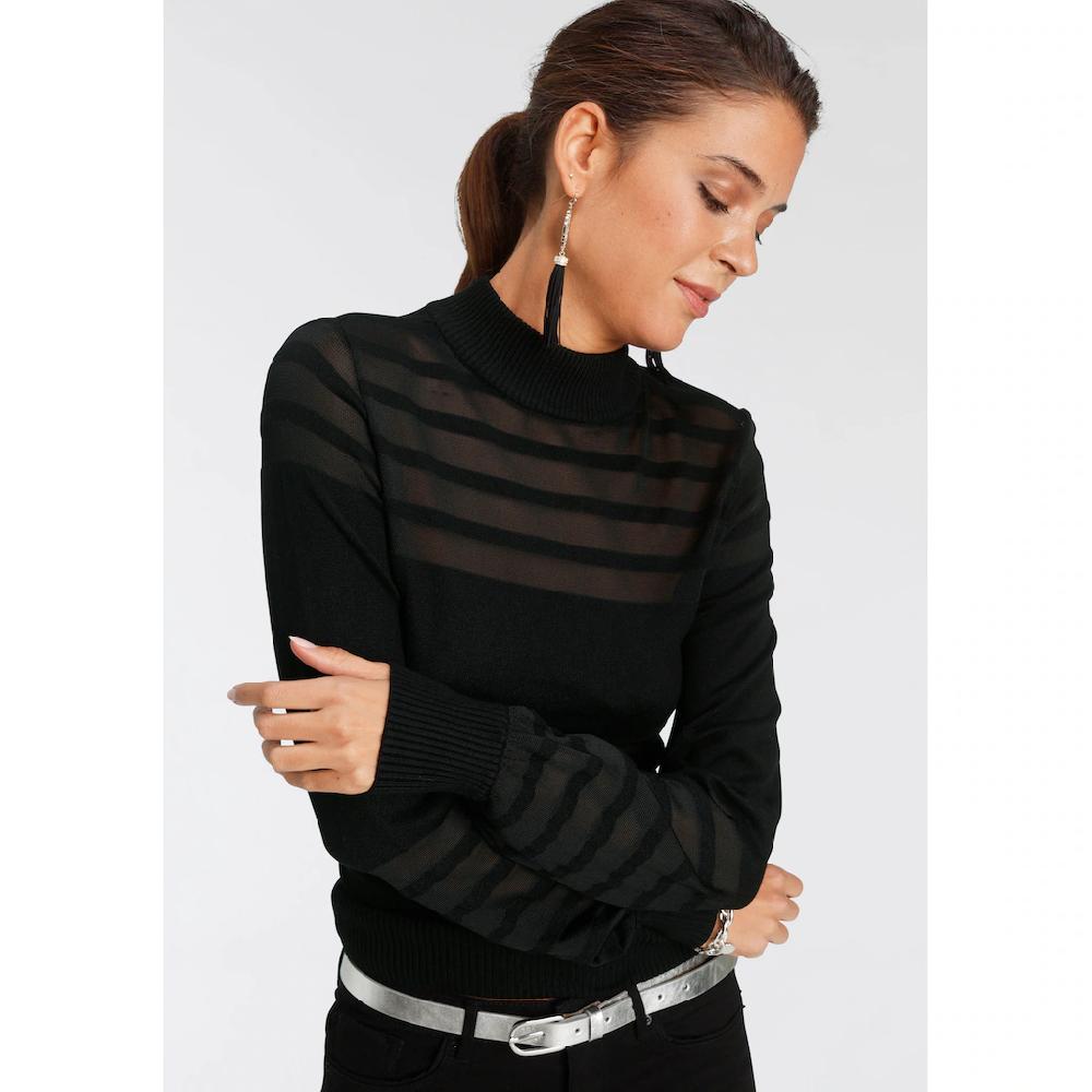 Melrose Stehkragenpullover mit transparenten Streifen und Ballonärmeln