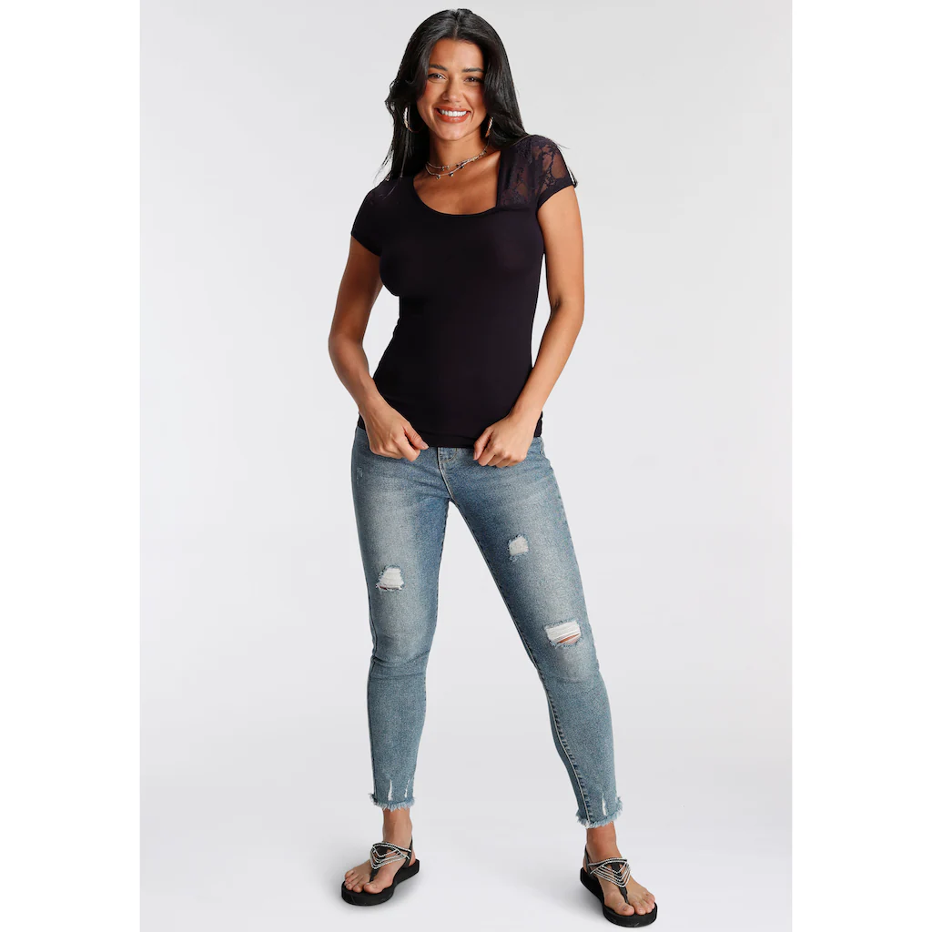 Melrose T-Shirt Kurzarm Feminin Geschnitten Asymmetrischer Ausschnitt