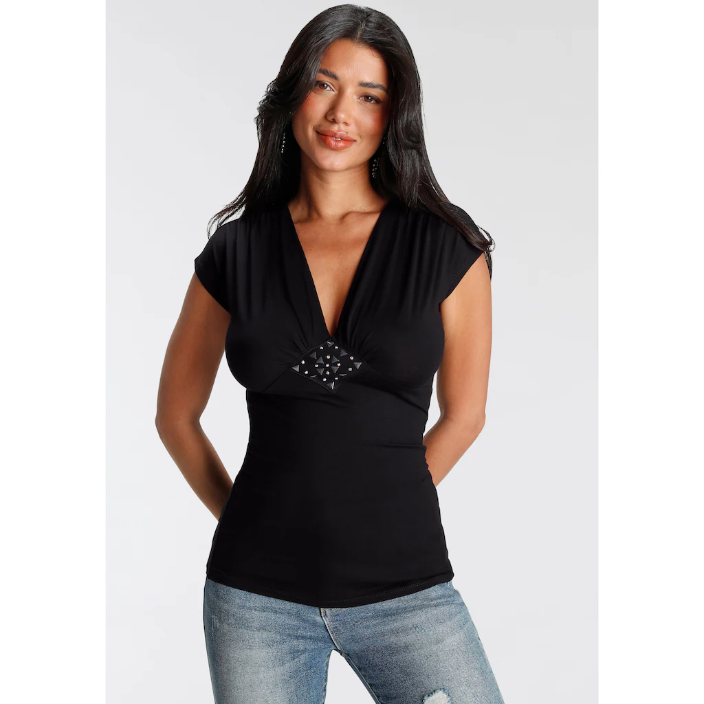 Melrose T-Shirt sehr figurbetonter Schnitt tiefer V-Ausschnitt