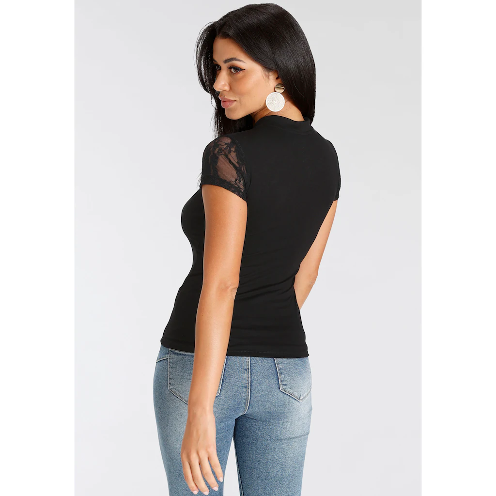 Melrose T-Shirt Taillierte Passform Mit Stehkragen Aus Jersey Und Spitze