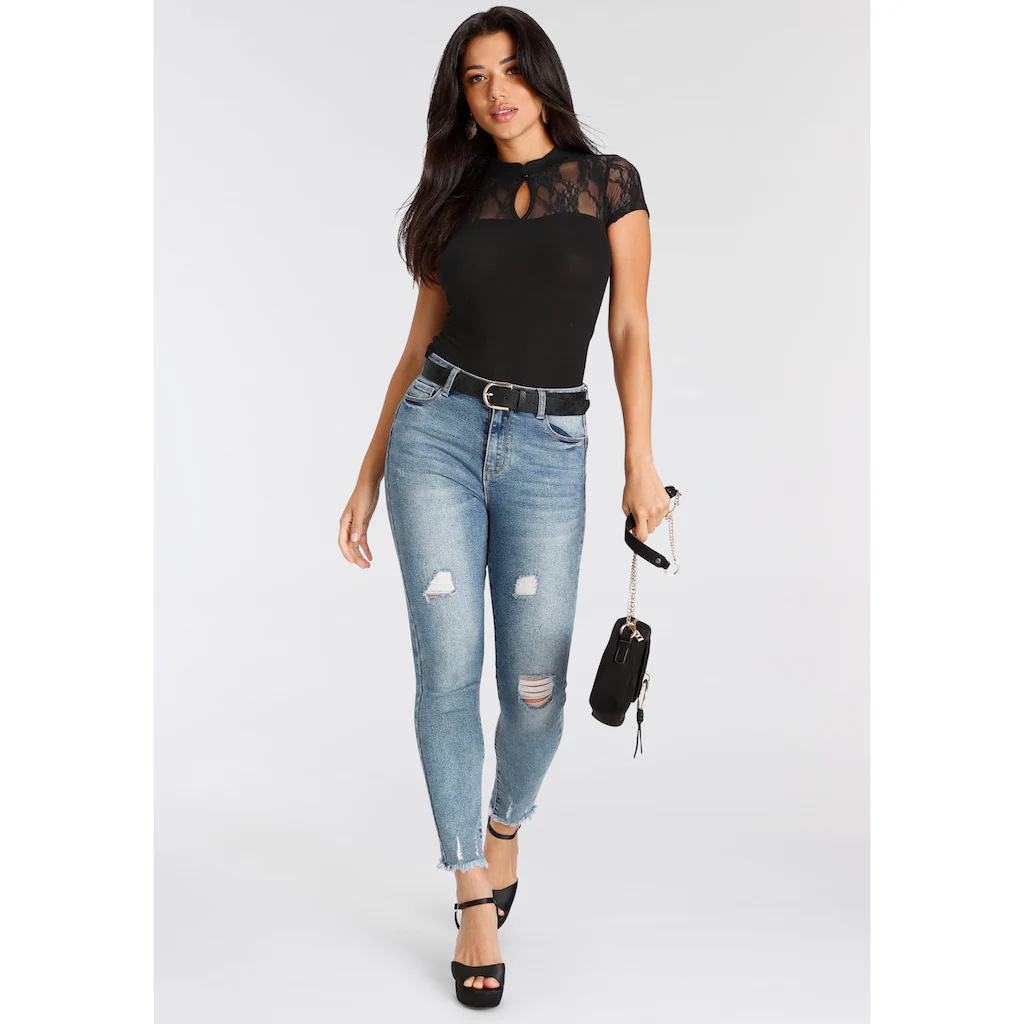 Melrose T-Shirt Taillierte Passform Mit Stehkragen Aus Jersey Und Spitze