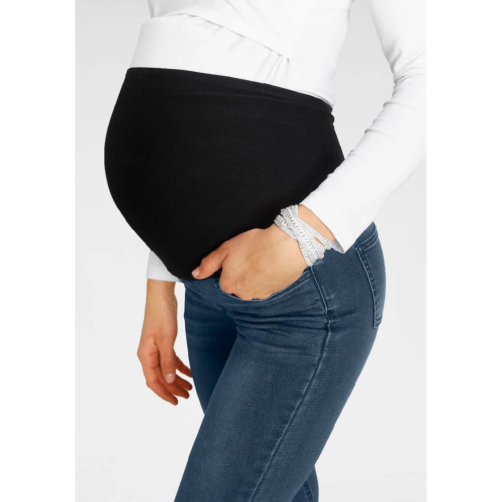 Neun Monate Umstandsjeans »Stretch-Jeans Für Schwangerschaft Und Stillzeit« Hohe Leibhöhe Ohne Gürtelschlaufen Used-Waschung