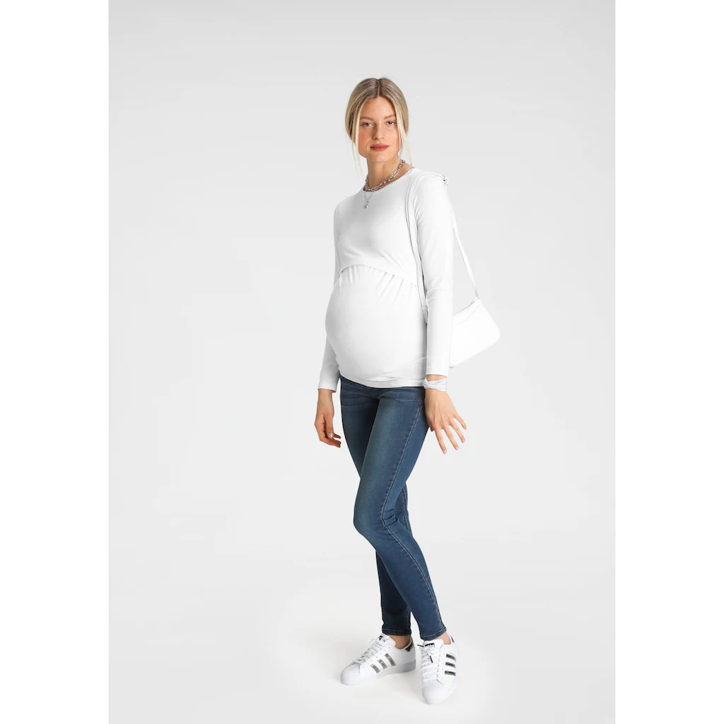 Neun Monate Umstandsjeans »Stretch-Jeans Für Schwangerschaft Und Stillzeit« Hohe Leibhöhe Ohne Gürtelschlaufen Used-Waschung