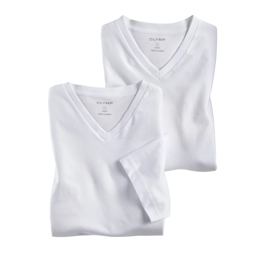 OLYMP T-Shirt »Casual« (Packung 2 Tlg. 2er) Mit Ton-in-Ton Logostickerei Am Ärmel