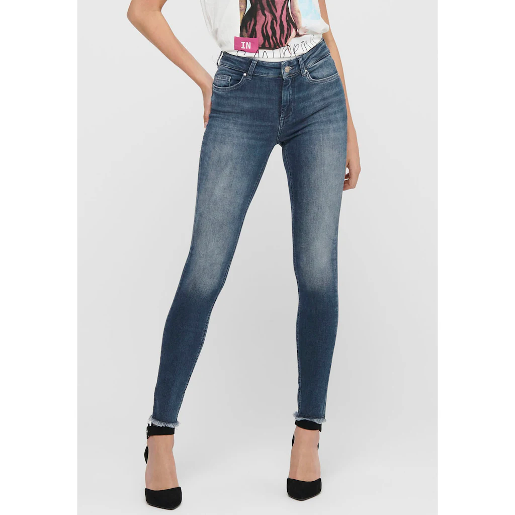 ONLY Ankle-Jeans »ONLBLUSH MID SK ANK RW REA422 NOOS« mit Fransensaum