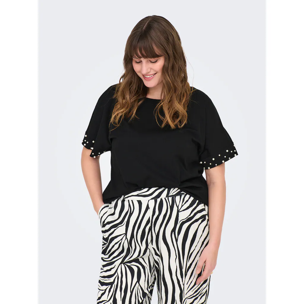 ONLY CARMAKOMA Kurzarmshirt »CAROLIVIA S/S LOOSE O-NECK TOP JRS« Mit Zierperlen