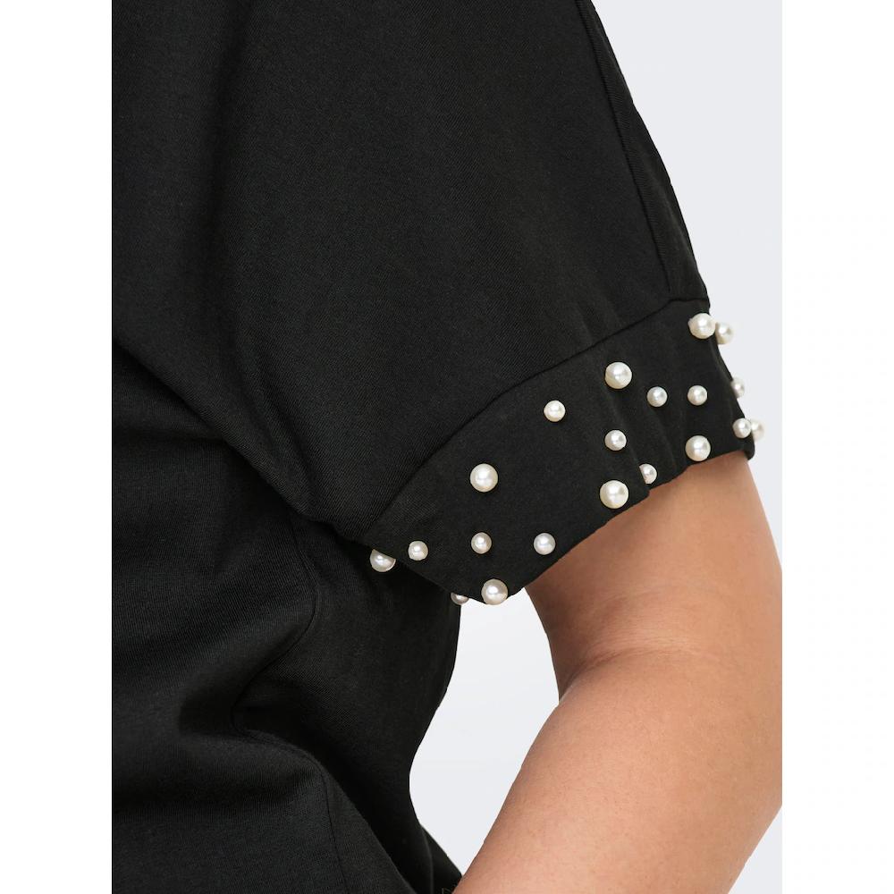 ONLY CARMAKOMA Kurzarmshirt »CAROLIVIA S/S LOOSE O-NECK TOP JRS« Mit Zierperlen
