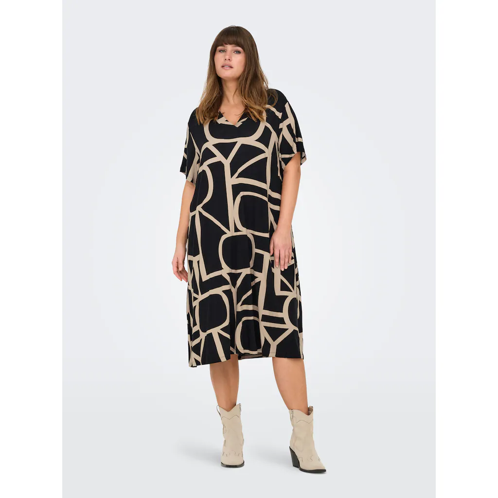 ONLY CARMAKOMA Shirtkleid »CARFYRLA LIFE S/S V-NCK BLK AOP DRE NOOS«