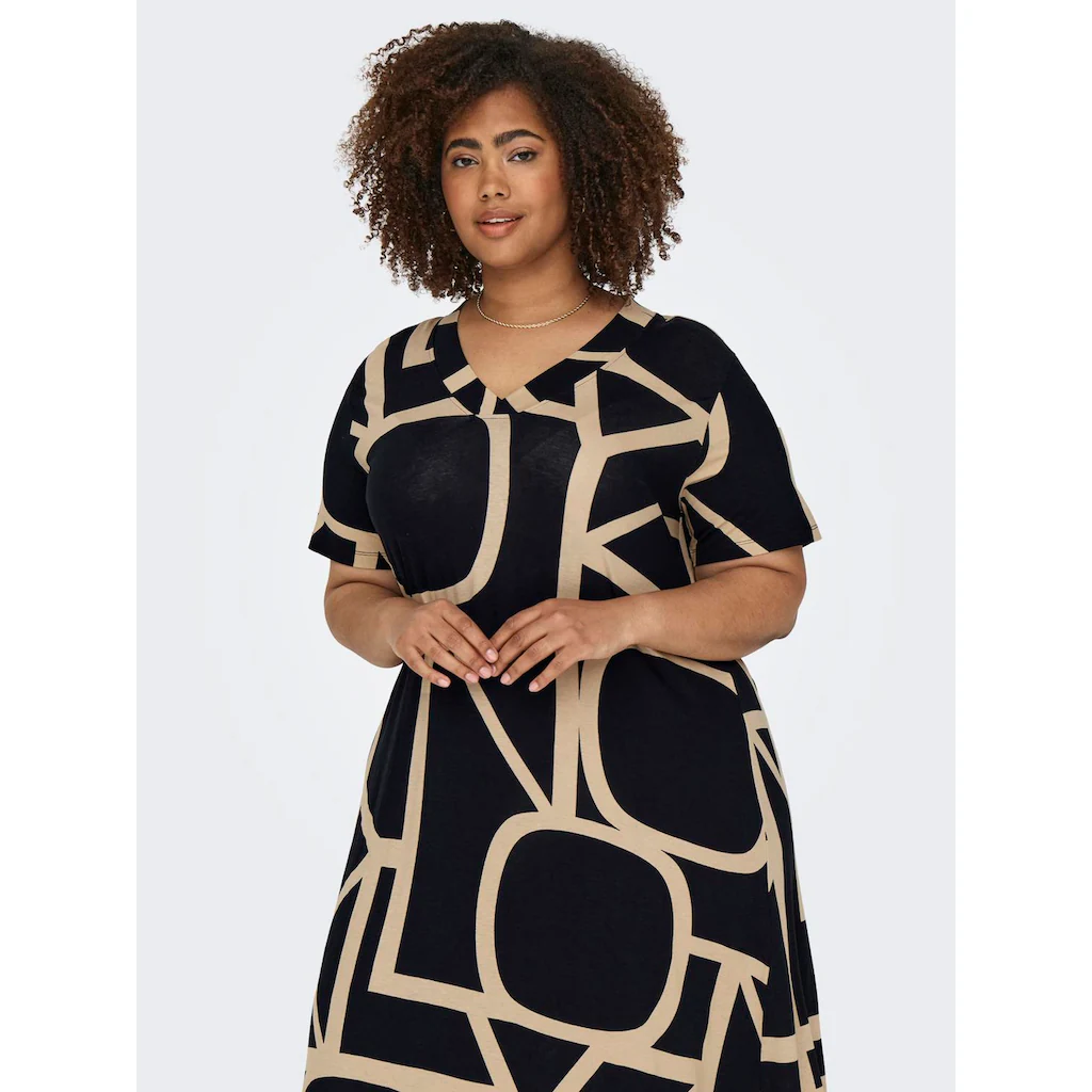 ONLY CARMAKOMA Shirtkleid »CARFYRLA LIFE S/S V-NCK BLK AOP DRE NOOS«