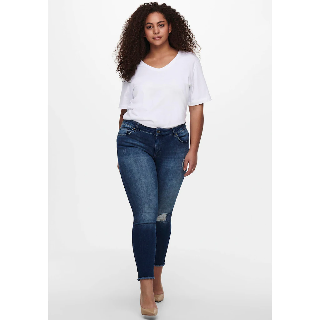 ONLY CARMAKOMA Skinny-fit-Jeans »CARWILLY REG SKINNY ANK JEANS« mit Fransensaum