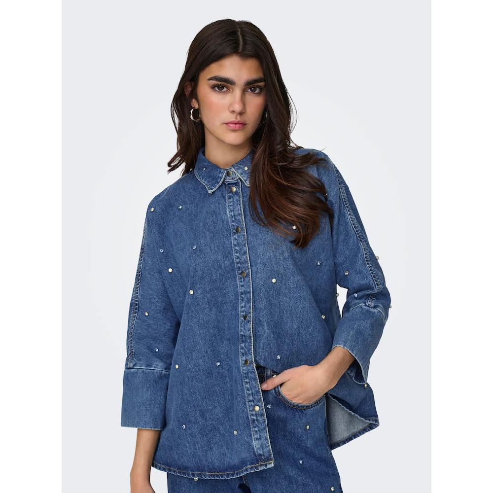 ONLY Jeansbluse »ONLGRACE 3/4 RHINESTONE MB DNM SHIRTNOOS« Mit Strasssteinen
