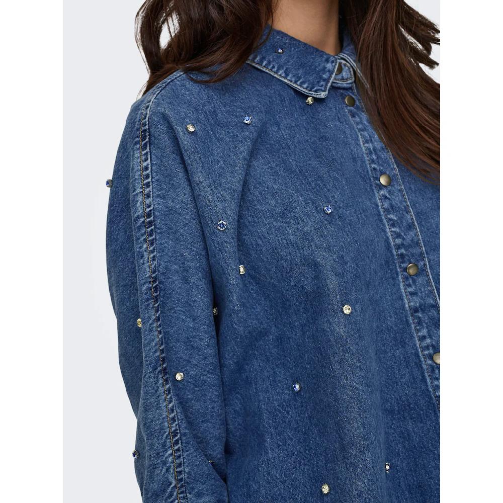 ONLY Jeansbluse »ONLGRACE 3/4 RHINESTONE MB DNM SHIRTNOOS« Mit Strasssteinen