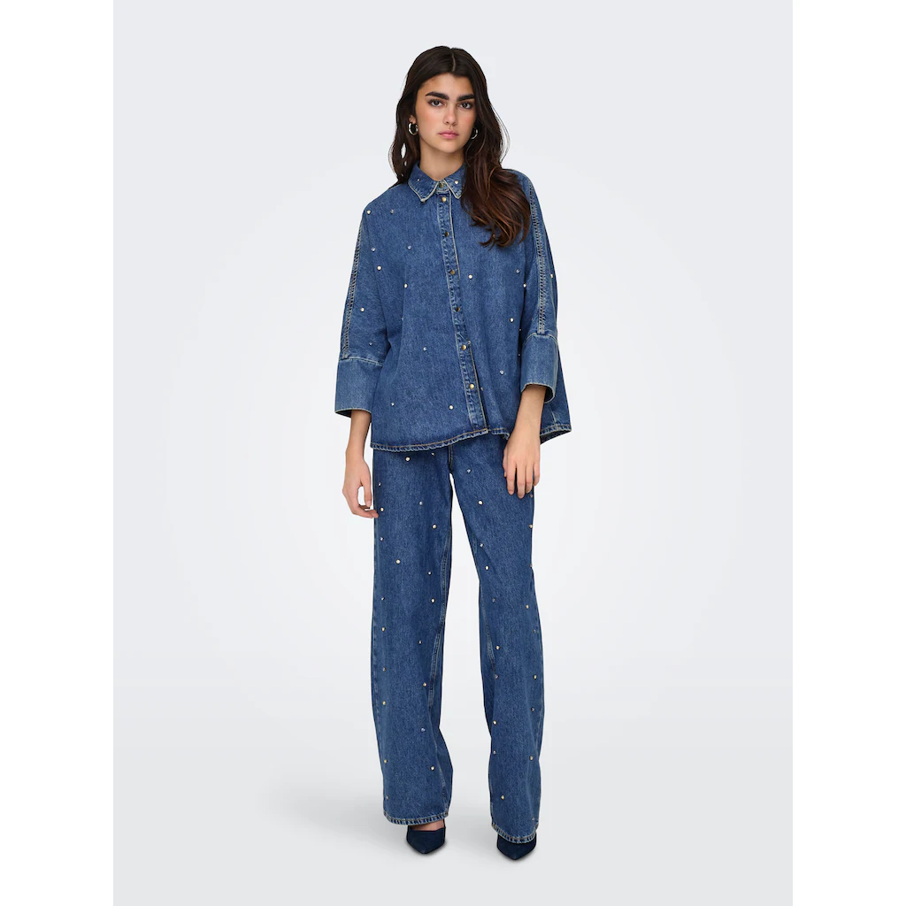 ONLY Jeansbluse »ONLGRACE 3/4 RHINESTONE MB DNM SHIRTNOOS« Mit Strasssteinen