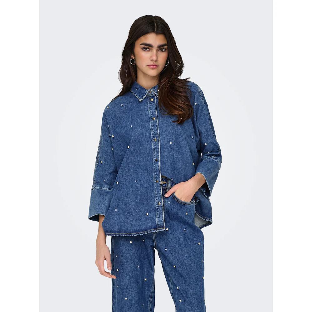 ONLY Jeansbluse »ONLGRACE 3/4 RHINESTONE MB DNM SHIRTNOOS« mit Strasssteinen