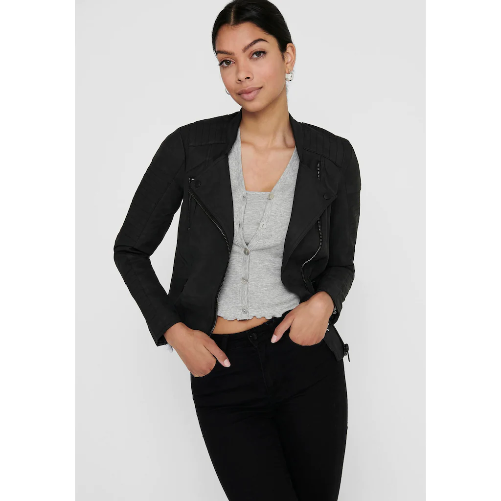 ONLY Lederimitatjacke »ONLAVA FAUX LEATHER BIKER OTW NOOS« mit Biker-Details