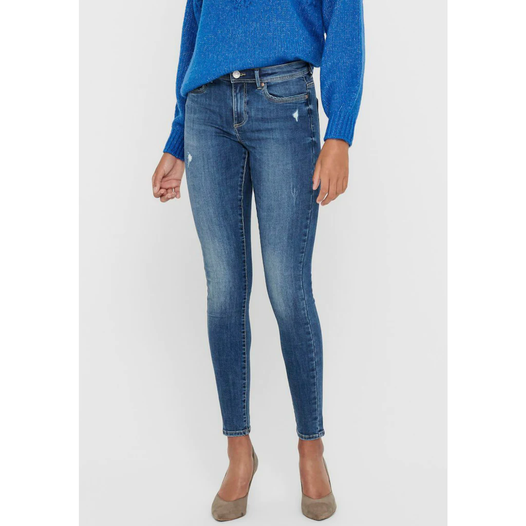 ONLY Skinny-fit-Jeans »ONLWAUW MID SKINNY BJ114-3 NOOS« mit leichten Destroyed Effekten