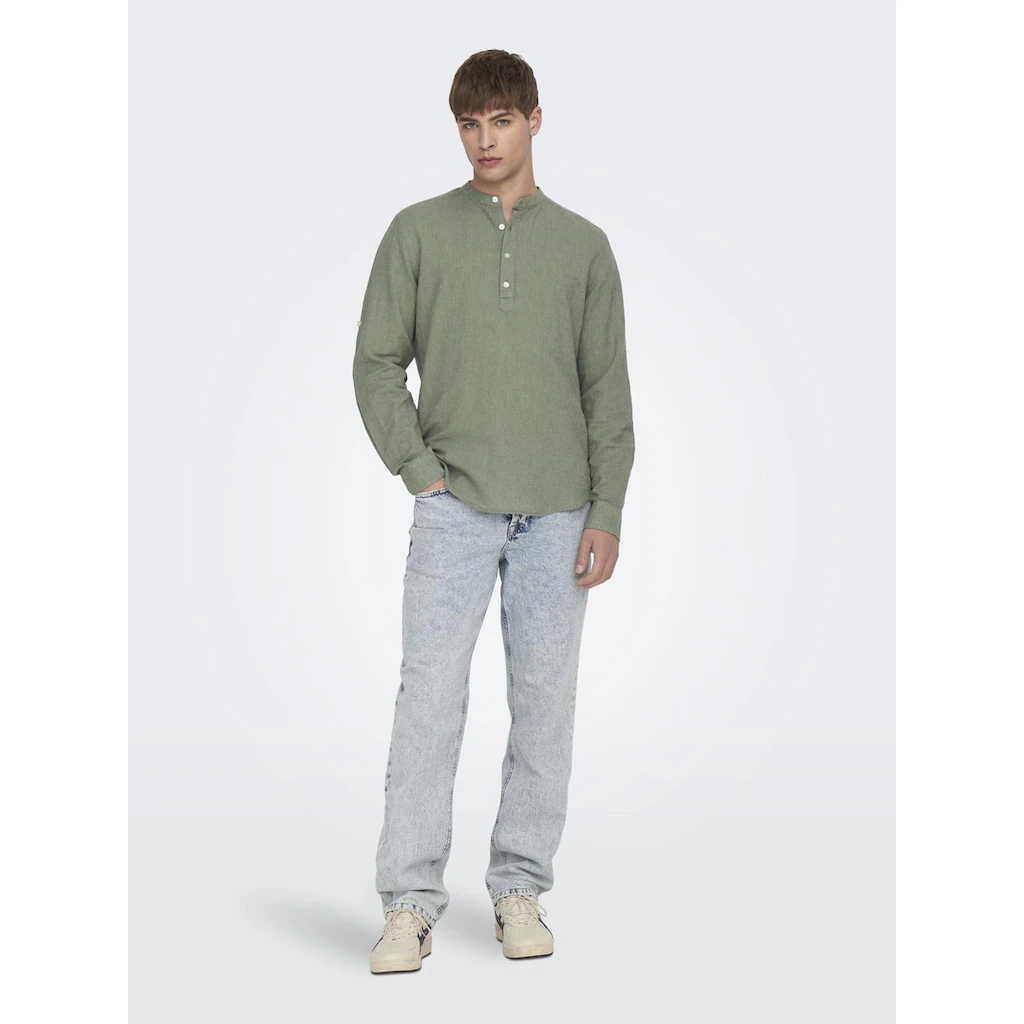 ONLY & SONS Langarmhemd »ONSCAIDEN LS HALFPLACKT LINEN SHIRT« ▷ Für