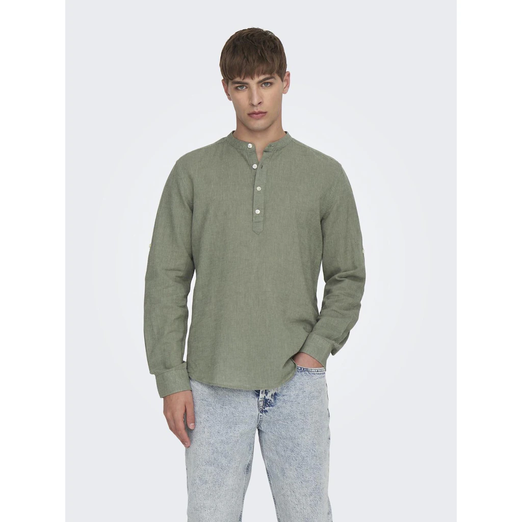 ONLY & SONS Langarmhemd »ONSCAIDEN LS HALFPLACKT LINEN SHIRT« ▷ für