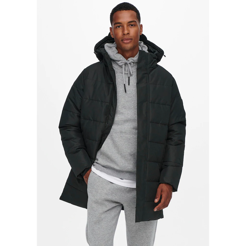 ONLY & SONS Steppjacke »ONSCARL LIFE LONG QUILTED COAT NOOS OTW« mit Kapuze ▷ bestellen