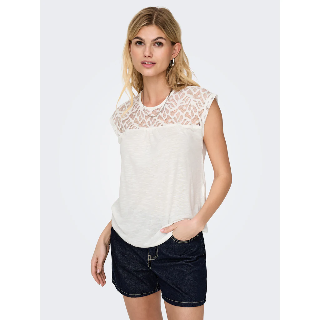 ONLY Spitzenshirt »ONLSINDY LIFE S/S O-NECK MIX TOP JRS«