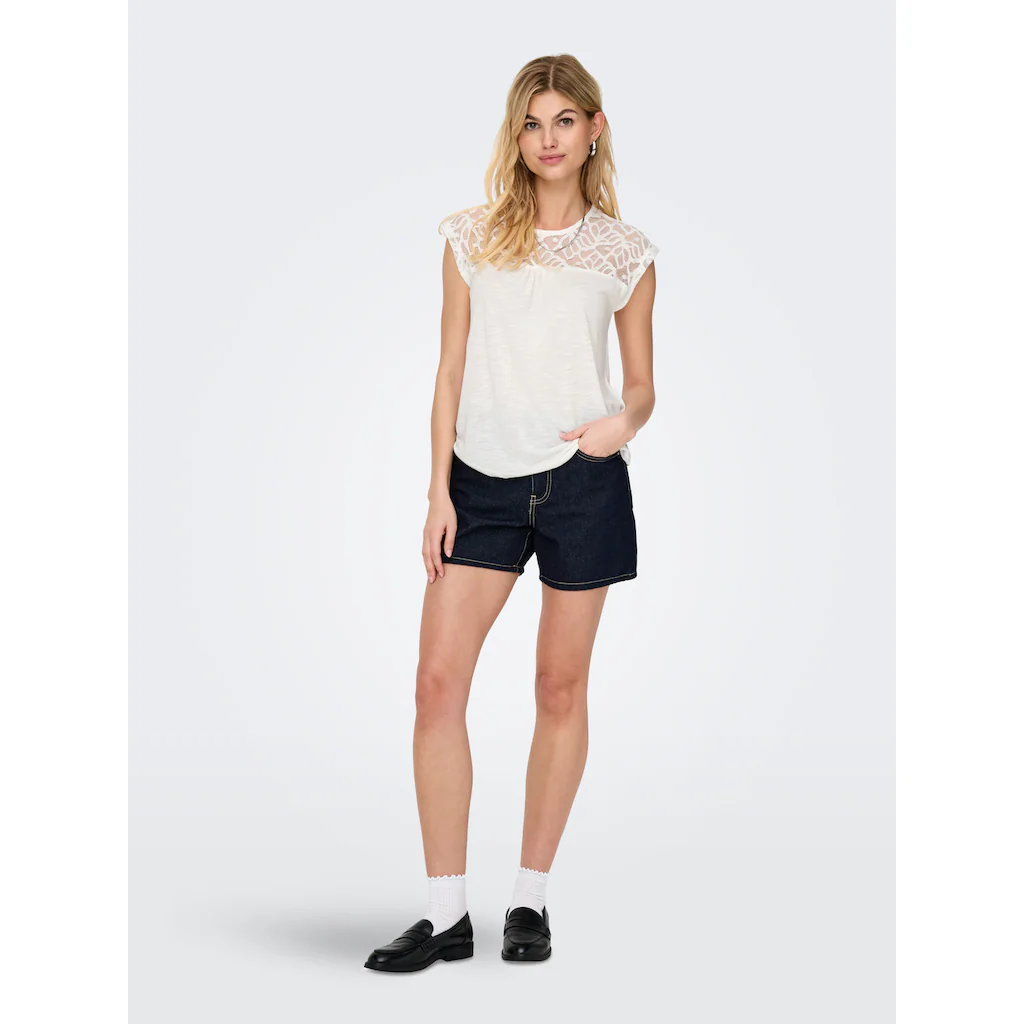 ONLY Spitzenshirt »ONLSINDY LIFE S/S O-NECK MIX TOP JRS«