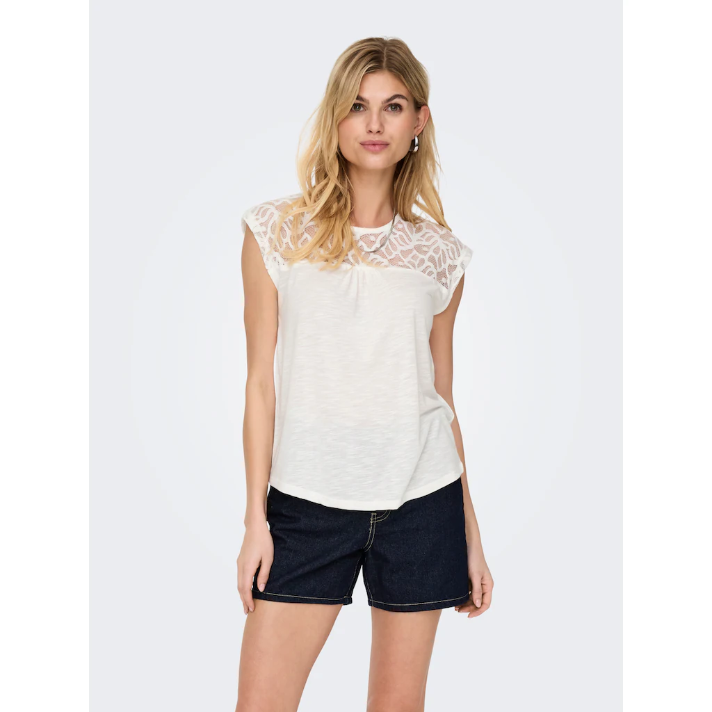 ONLY Spitzenshirt »ONLSINDY LIFE S/S O-NECK MIX TOP JRS«