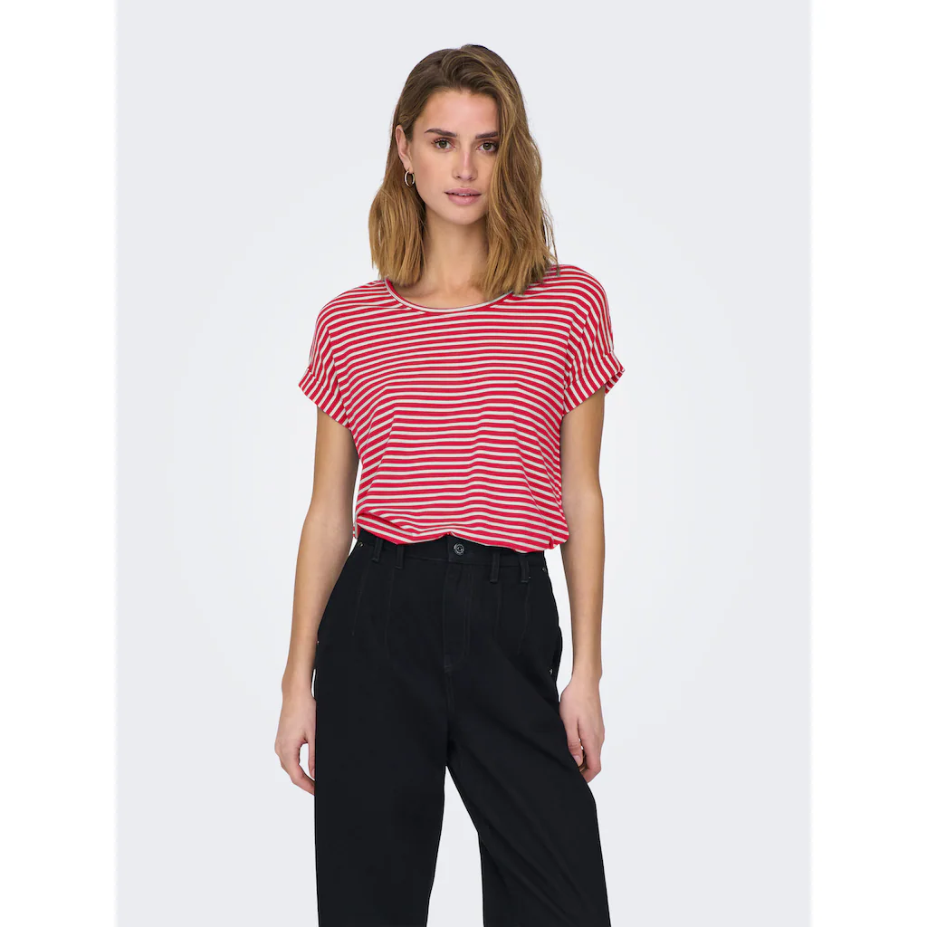 ONLY T-Shirt »ONLMOSTER STRIPE S/S O-NECK TOP JRS NOOS« mit Aufschlag am Arm
