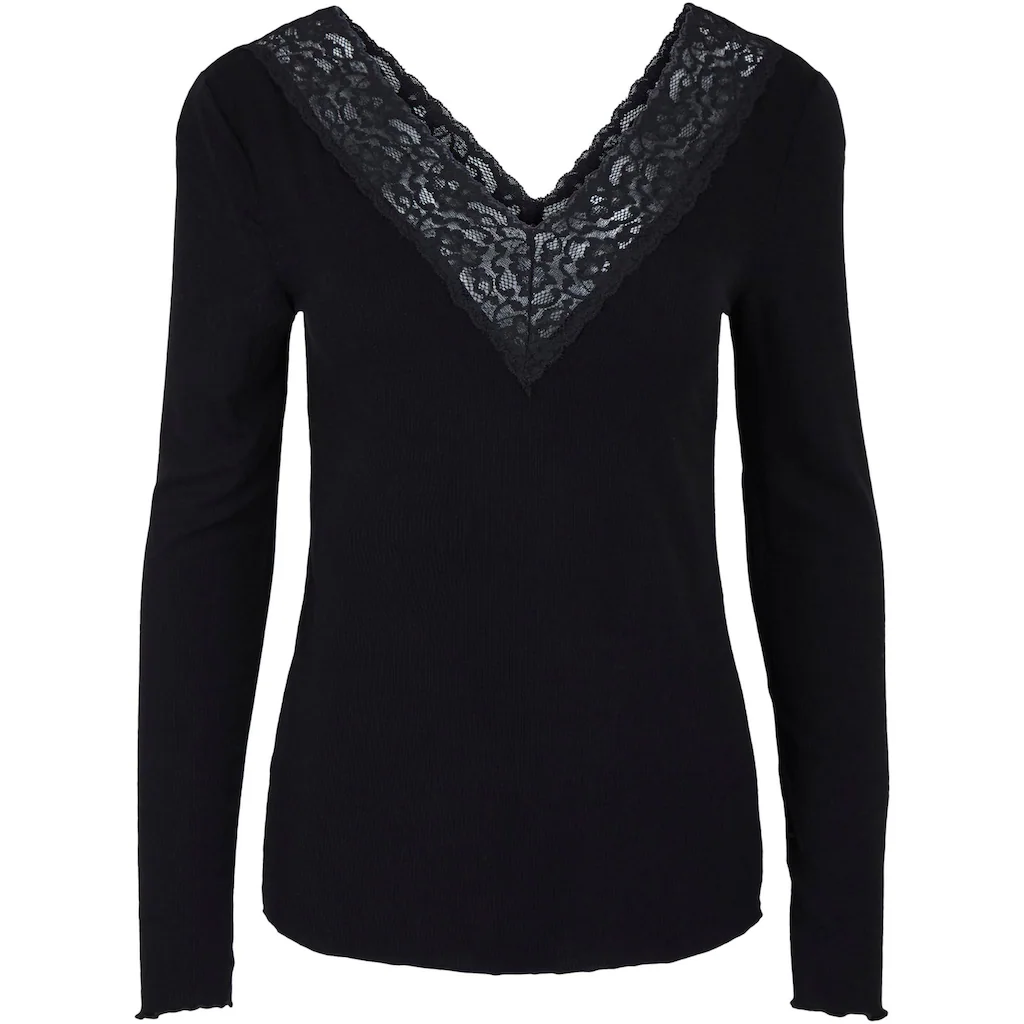 pieces Langarmshirt »PCSIRI LS TOP NOOS« mit Spitzenkante am Ausschnitt