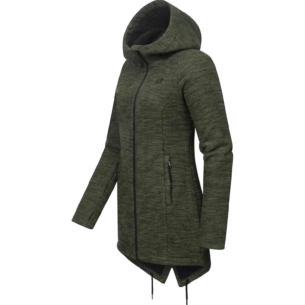 Ragwear Kapuzenstrickjacke »Wingi Melange« Sportliche Kapuzenjacke Mit Teddy-Kunstfell