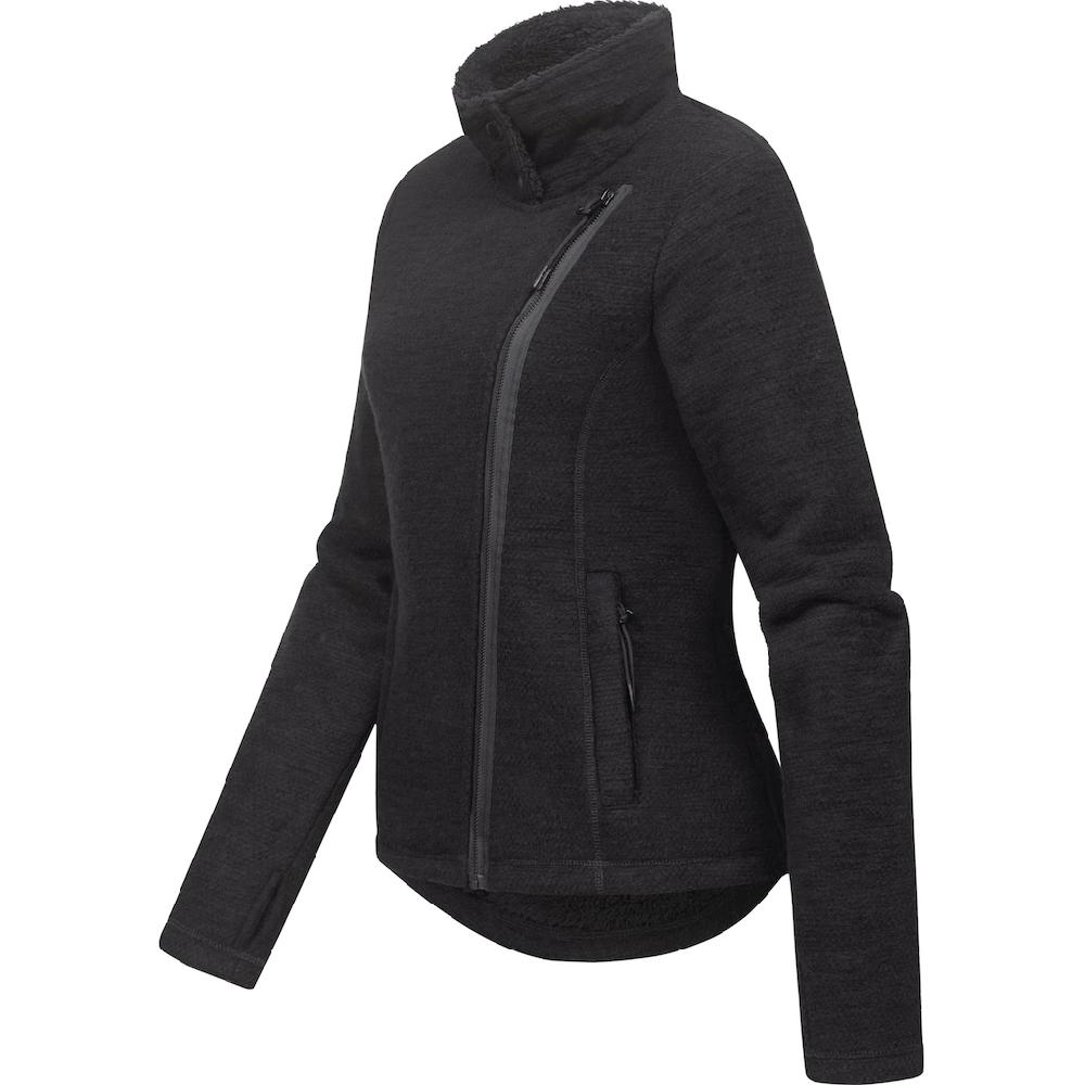 Ragwear Strickfleecejacke »Saskie Melange« Ohne Kapuze Grob Gestrickte Damen-Jacke Mit Teddyfell-Futter