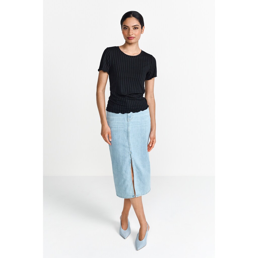 RICHROYAL Kurzarmshirt Mit Gewelltem Saum An Rumpf Und Ärmeln