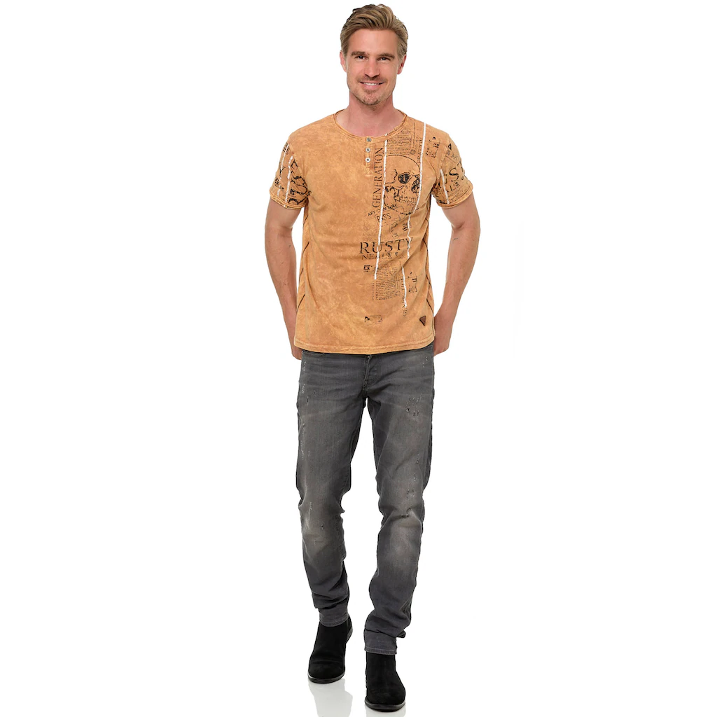Rusty Neal T-Shirt Im Used-Look Mit Allover-Print ▷ Für