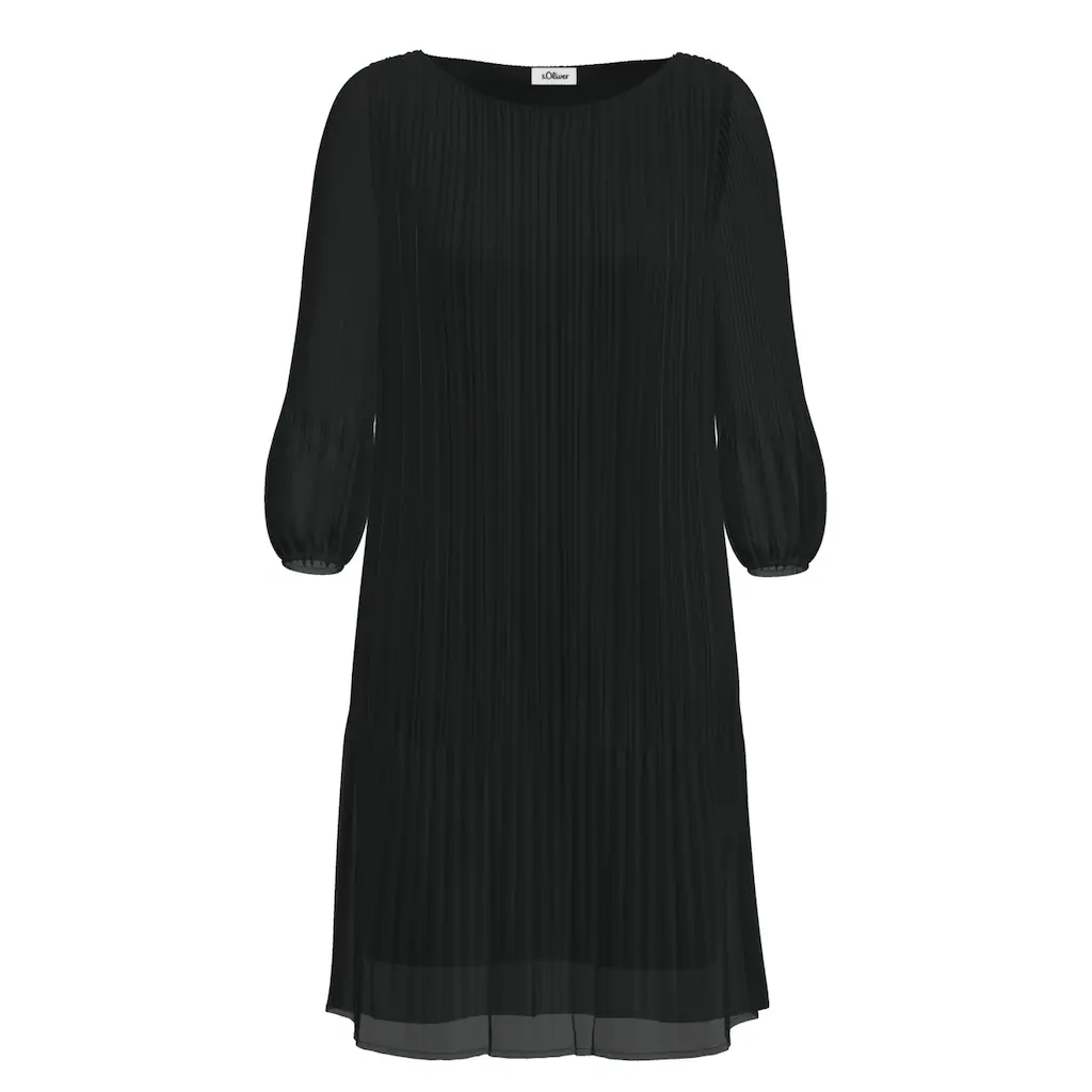 S.Oliver BLACK LABEL Plisseekleid Halbtransparent Mit U-Boot-Ausschnitt